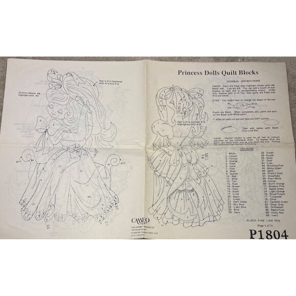 Princess Dolls Quilt Blocks Pattern By Cameo P1804 - Picture 2 of 3